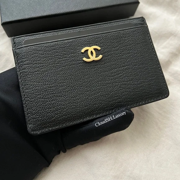 Auth Chanel Black Vintage Classic CC Logo Flat Card Holder - Good condition - Picture 5 of 10